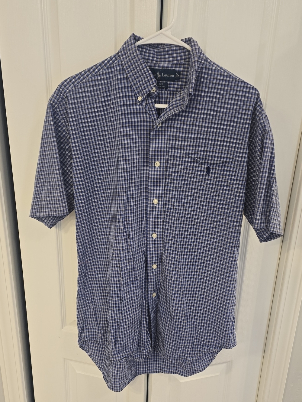 Polo by Ralph Lauren Blue and White Checked Short-Sleeve Button-Down Shirt